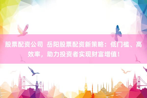 股票配资公司  岳阳股票配资新策略：低门槛、高效率，助力投资者实现财富增值！