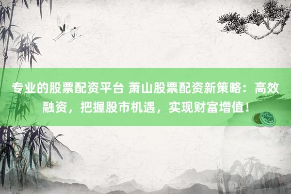 专业的股票配资平台 萧山股票配资新策略：高效融资，把握股市机遇，实现财富增值！