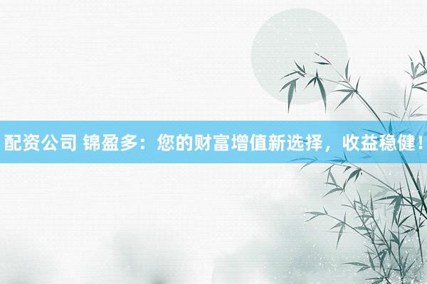 配资公司 锦盈多：您的财富增值新选择，收益稳健！