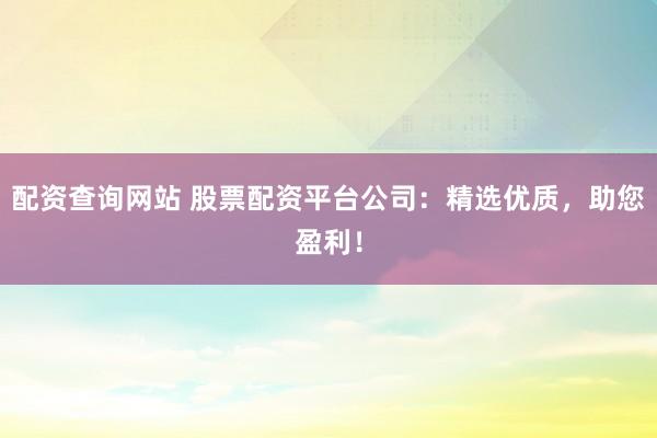 配资查询网站 股票配资平台公司：精选优质，助您盈利！