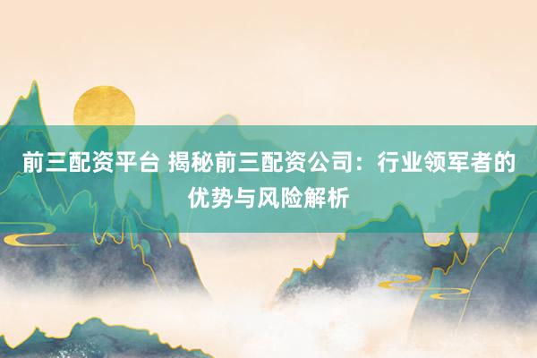 前三配资平台 揭秘前三配资公司：行业领军者的优势与风险解析