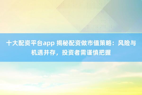 十大配资平台app 揭秘配资做市值策略：风险与机遇并存，投资者需谨慎把握