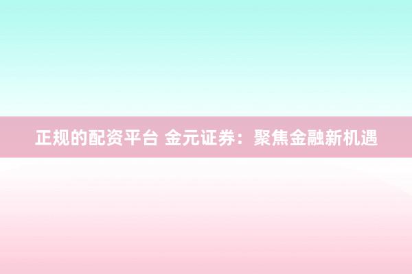 正规的配资平台 金元证券：聚焦金融新机遇