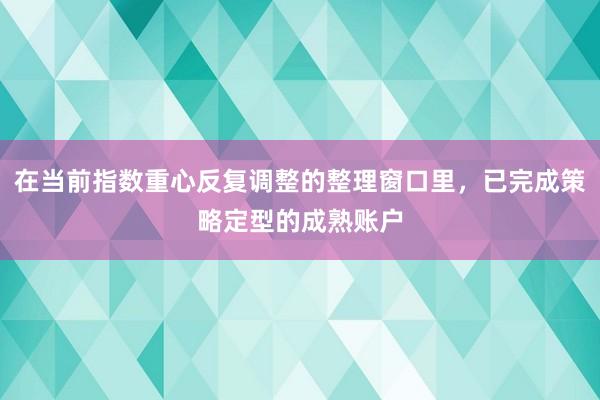 在当前指数重心反复调整的整理窗口里，已完成策略定型的成熟账户